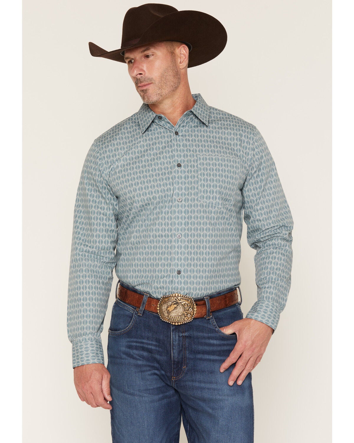 Image #1 - Gibson Trading Co Men's Digital Mind Geo Print Long Sleeve Button-Down Western Shirt, Aqua, hi-res