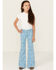 Image #1 - Panhandle Girls' Tooled Button Flare Stretch Denim Jeans , Blue, hi-res