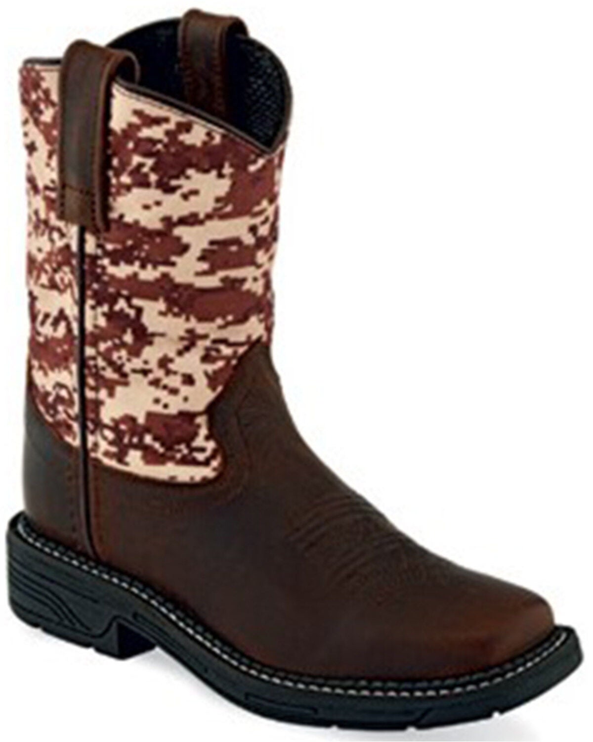 Old West Boys' Camo Western Boots - Broad Square Toe, Camouflage, hi-res