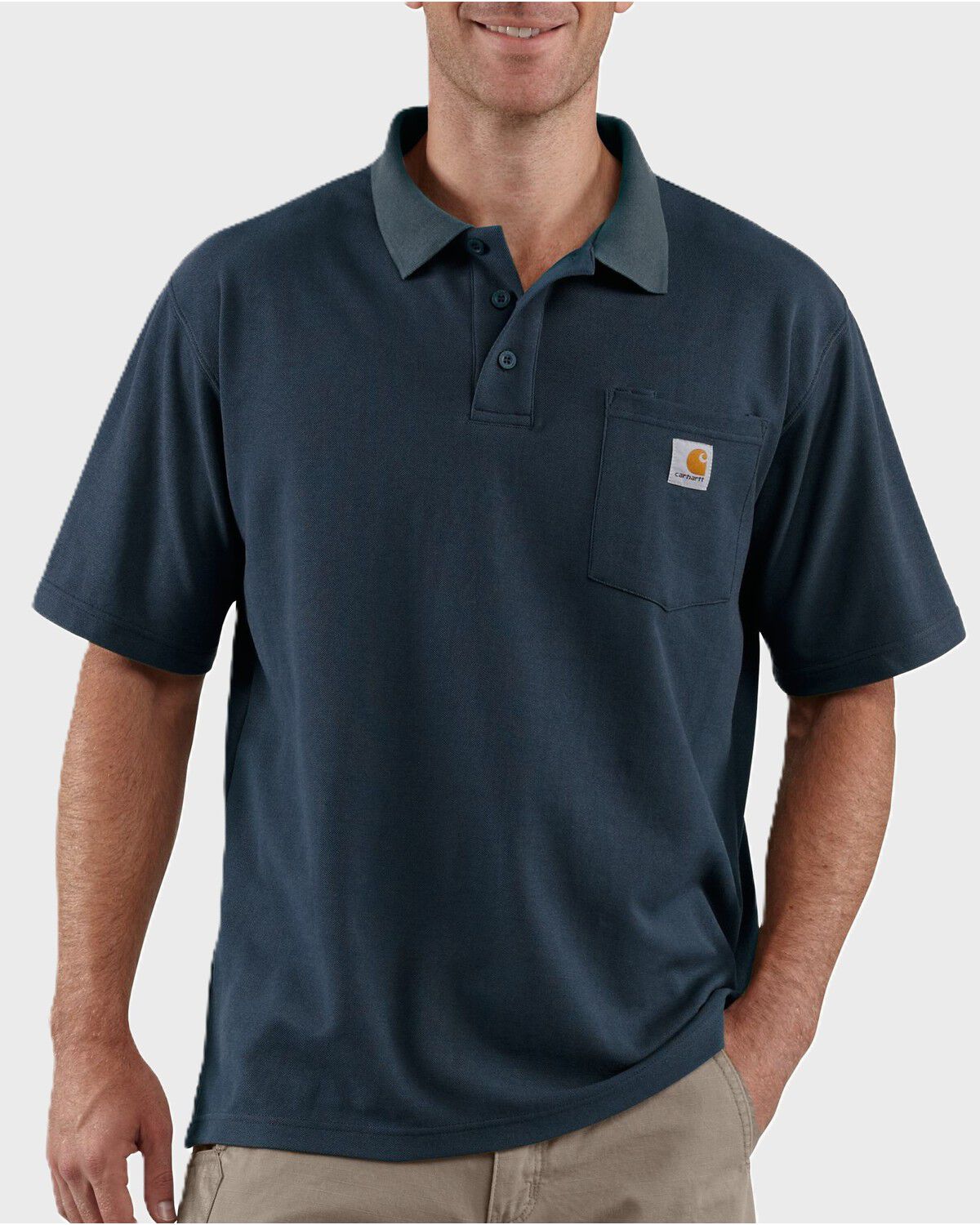 Carhartt Men's Loose Fit Short Sleeve Pocket Polo, Navy, hi-res