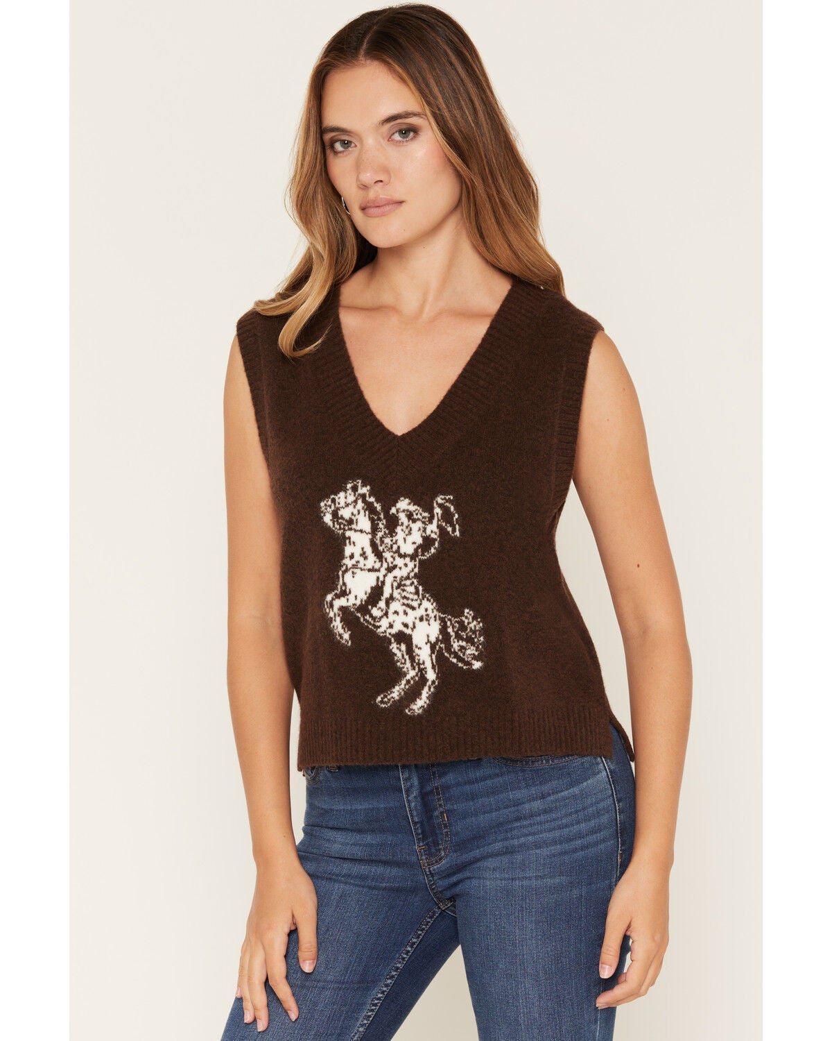 Z Supply Women's Horse Sweater Vest, Brown, hi-res