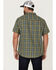 Brothers & Sons Men's Plaid Casual Woven Short Sleeve Button-Down Western Shirt , Olive, hi-res