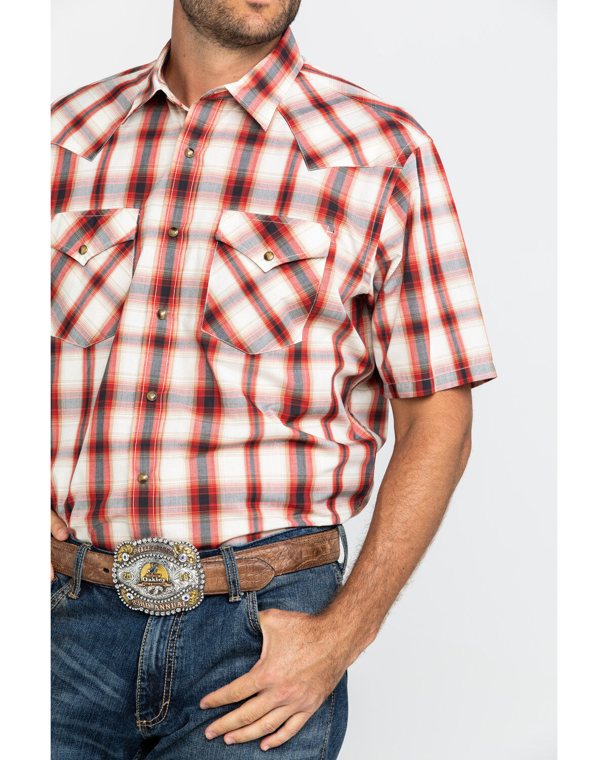 Image #4 - Pendleton Men's Frontier Plaid Print Short Sleeve Snap Western Shirt, , hi-res