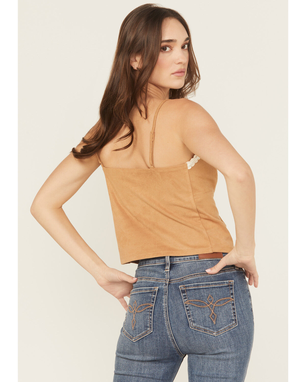 Product Name:  Originality Women's Faux Suede Lace Trim Tank Top