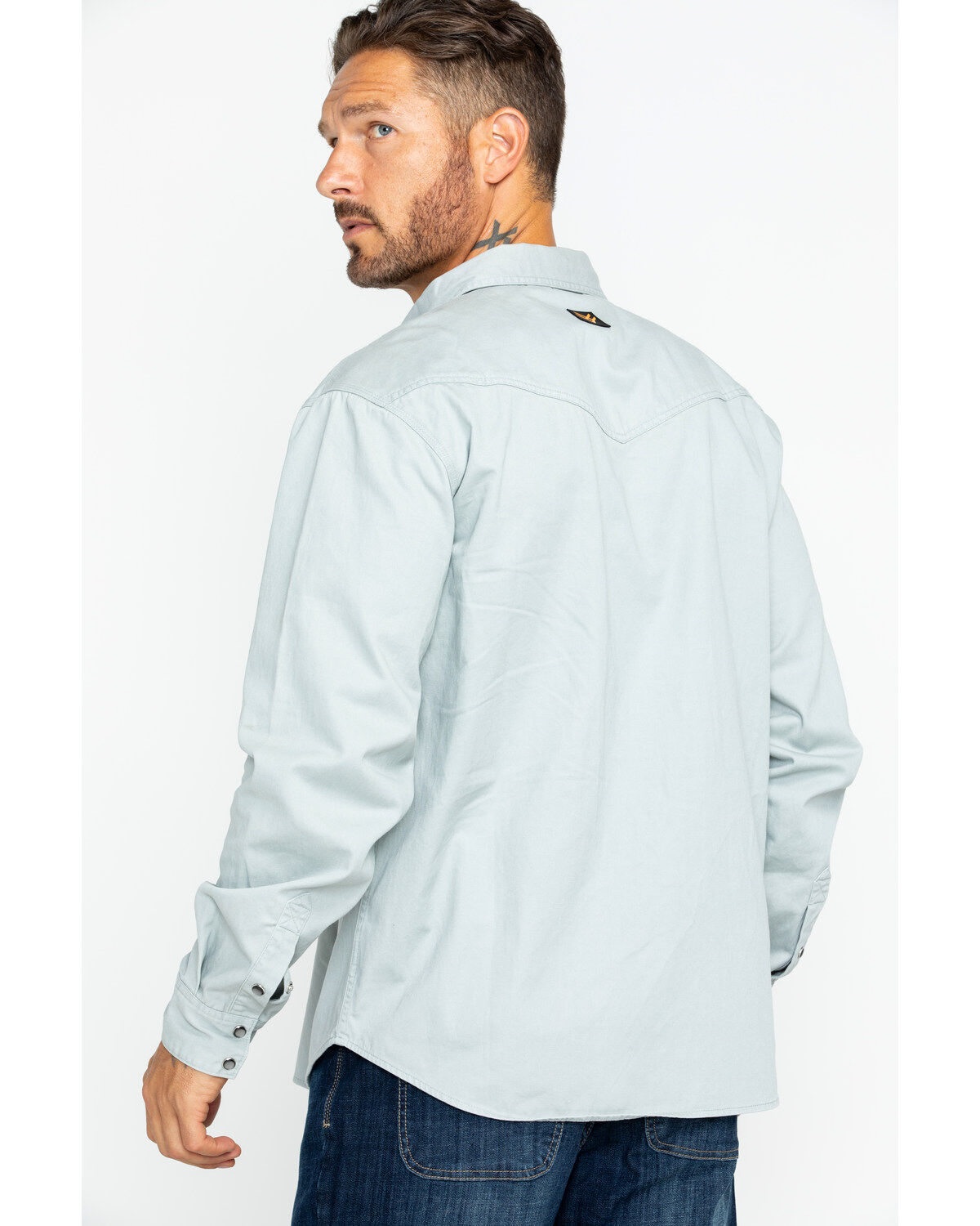 Image #2 - Hawx Men's Solid Twill Pearl Snap Long Sleeve Work Shirt, Grey, hi-res