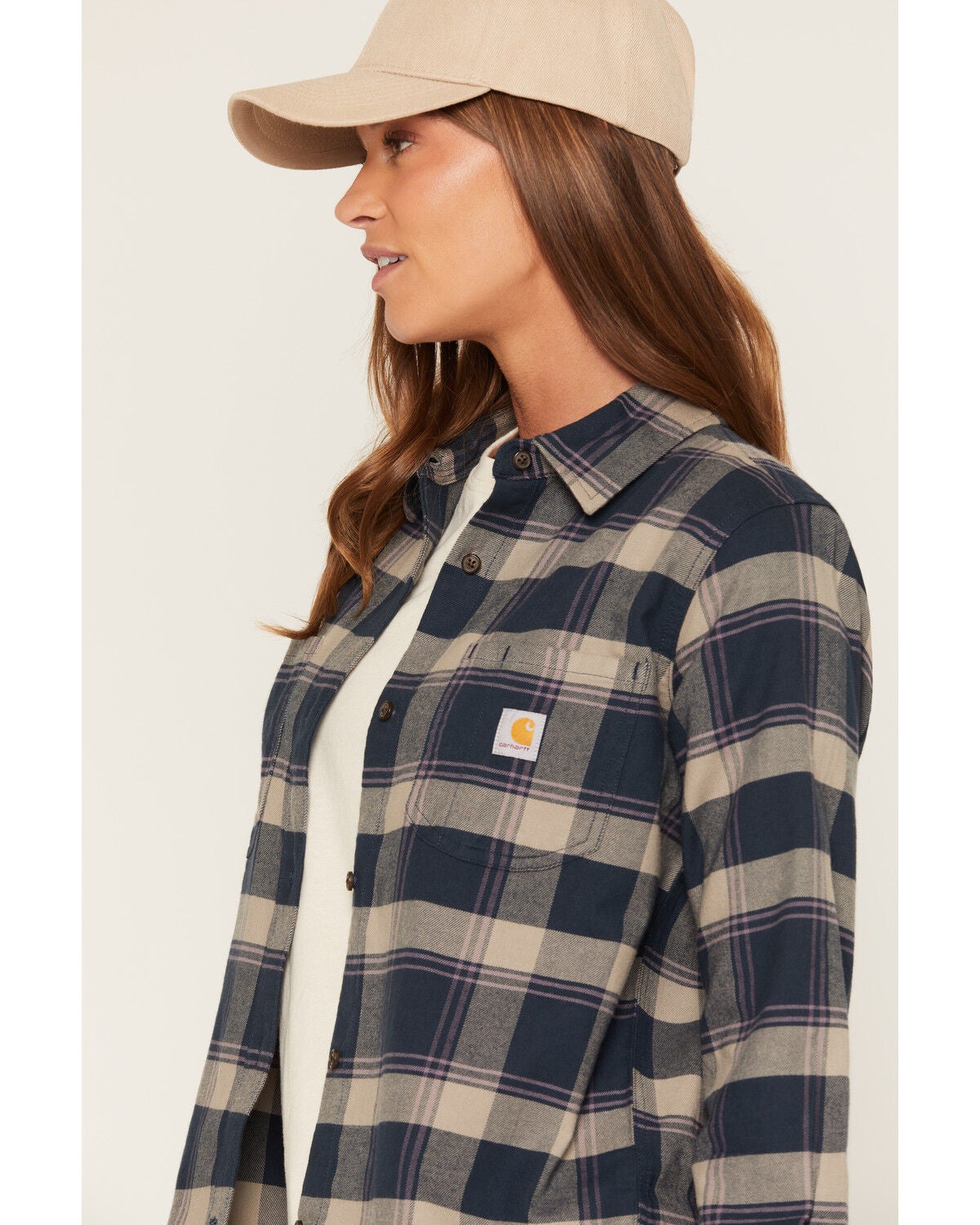 Image #2 - Carhartt Women's Rugged Flex Hamilton Plaid Print Relaxed Long Sleeve Button-Down Flannel Shirt, Blue, hi-res