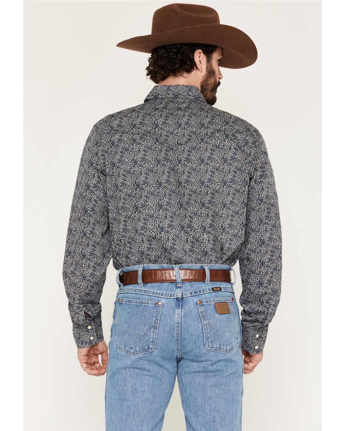 Image #4 - Wrangler Retro Men's Floral Print Long Sleeve Snap Western Shirt - Tall, Navy, hi-res