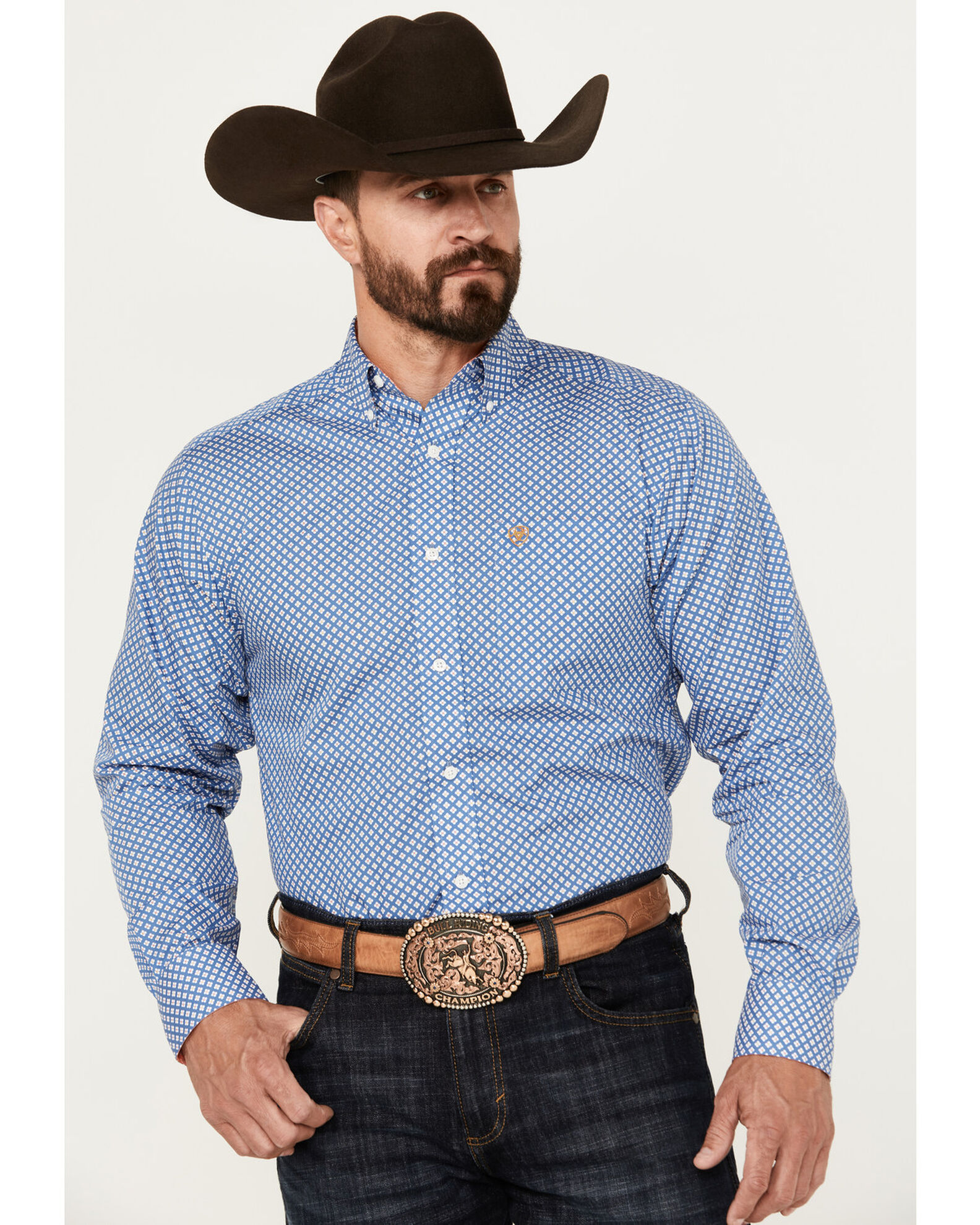 Ariat Men's Wrinkle Free Wren Print Button-Down Long Sleeve Western Shirt