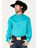 RANK 45 Men's Solid Long Sleeve Button Down Snap Shirt, Teal, hi-res