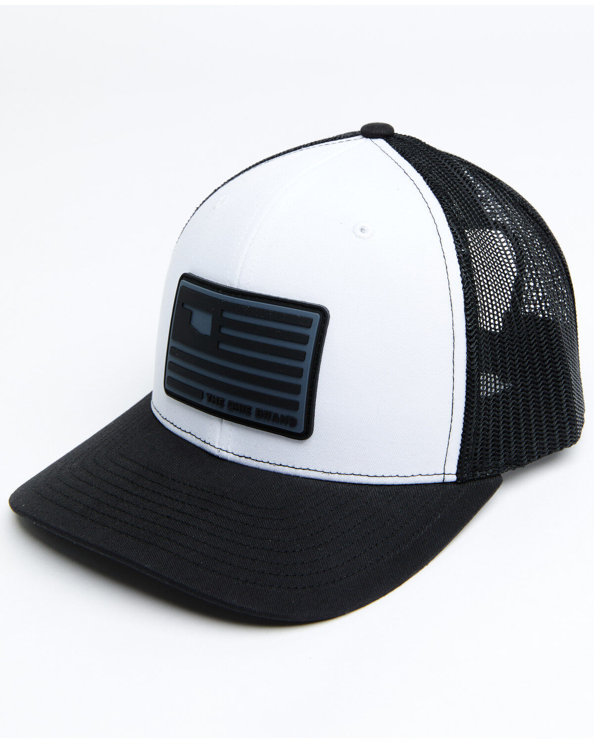 Image #1 - Okie Men's Billy Rubber Flag Logo Patch Mesh-Back Ball Cap - White & Black, White, hi-res