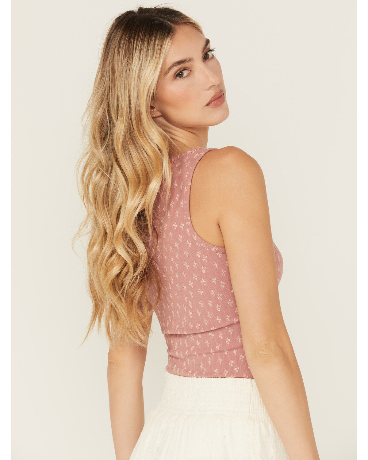 Product Name:  Cleo + Wolf Women's Floral Print Ribbed Sleeveless Cropped Tank Top