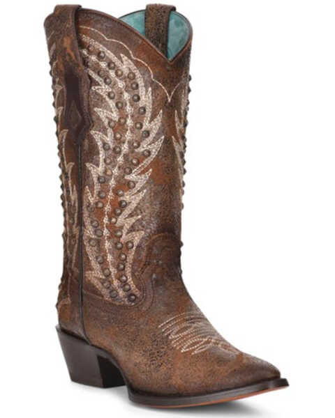 Corral Women's Cognac Embroidery & Studs Western Boots - Pointed Toe, Cognac, hi-res