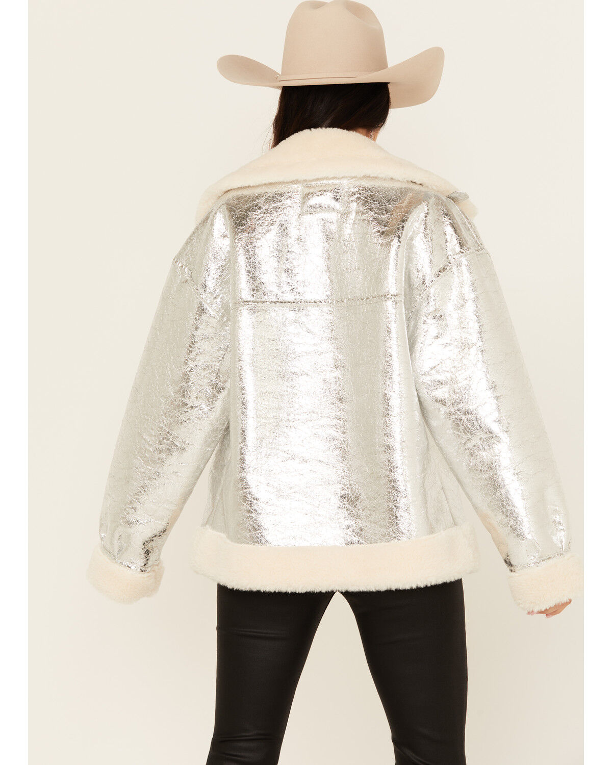 Image #4 - BLANKNYC Women's Metallic Moto Jacket, Silver, hi-res