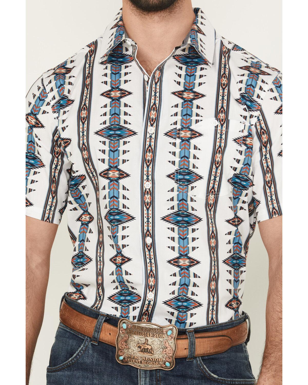 Product Name:  RANK 45® Men's Brody Southwestern Striped Short Sleeve Button-Down Stretch Western Shirt