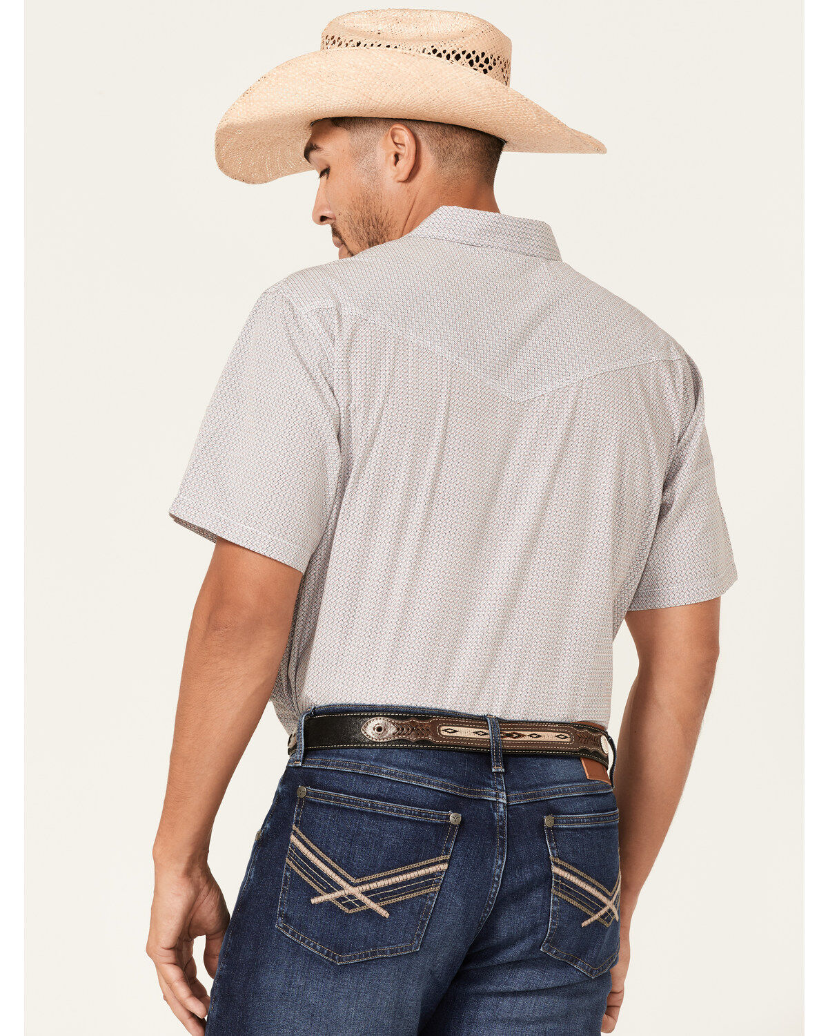 Image #4 - Moonshine Spirit Men's Static Geo Print Short Sleeve Snap Western Shirt, White, hi-res