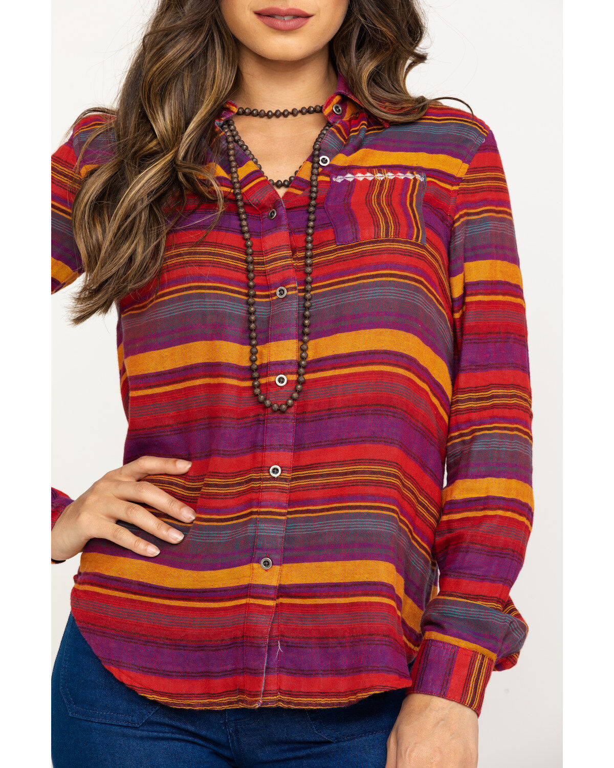 Image #4 - Rock & Roll Denim Women's Rust Serape Stripe Southwestern Embroidered Long Sleeve Western Shirt , , hi-res