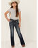 Image #3 - Grace in LA Girls' Dark Wash Horseshoe Flower Pocket Bootcut Stretch Denim Jeans, , hi-res