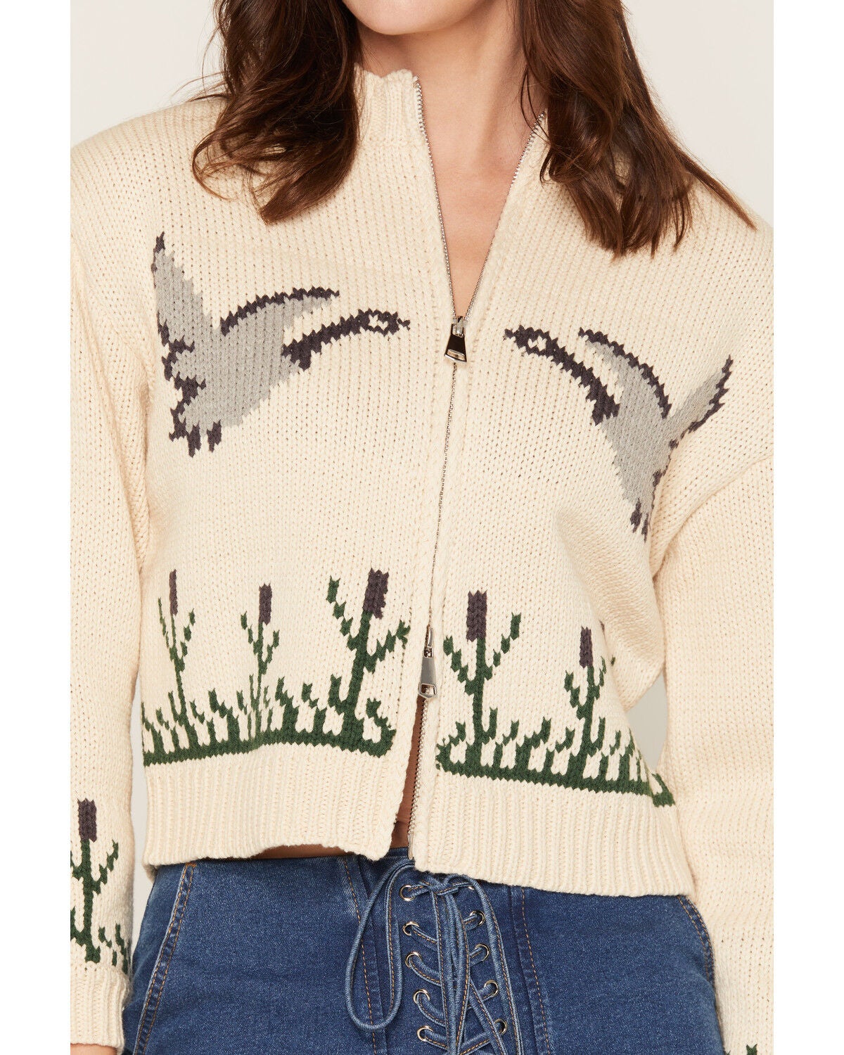 Image #3 - Sadie & Sage Women's Goose Zip-Up Sweater, Cream, hi-res
