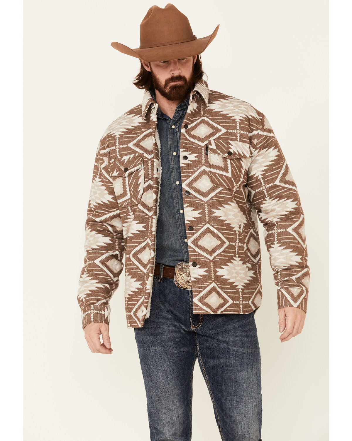 Outback Trading Co. Brown Ronan Southwestern Print Snap-Front Jacket, Brown, hi-res