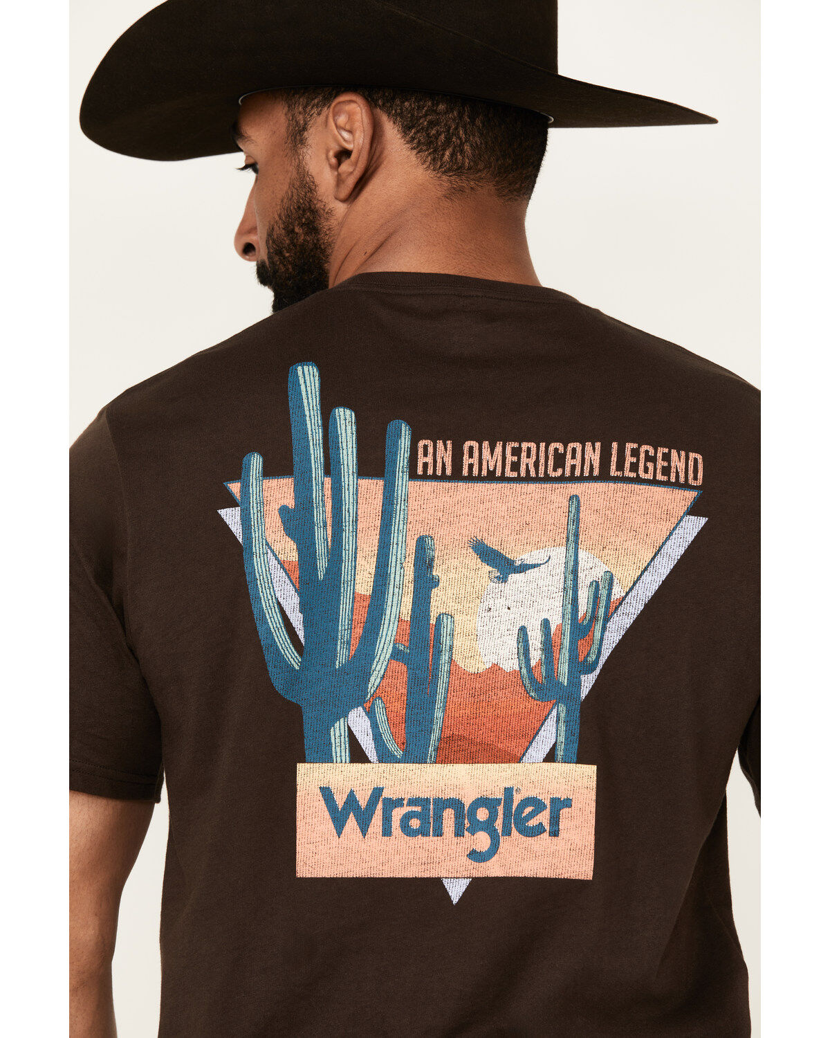 Image #4 - Wrangler Men's Boot Barn Exclusive Desert Scene Short Sleeve Graphic T-Shirt, Chocolate, hi-res