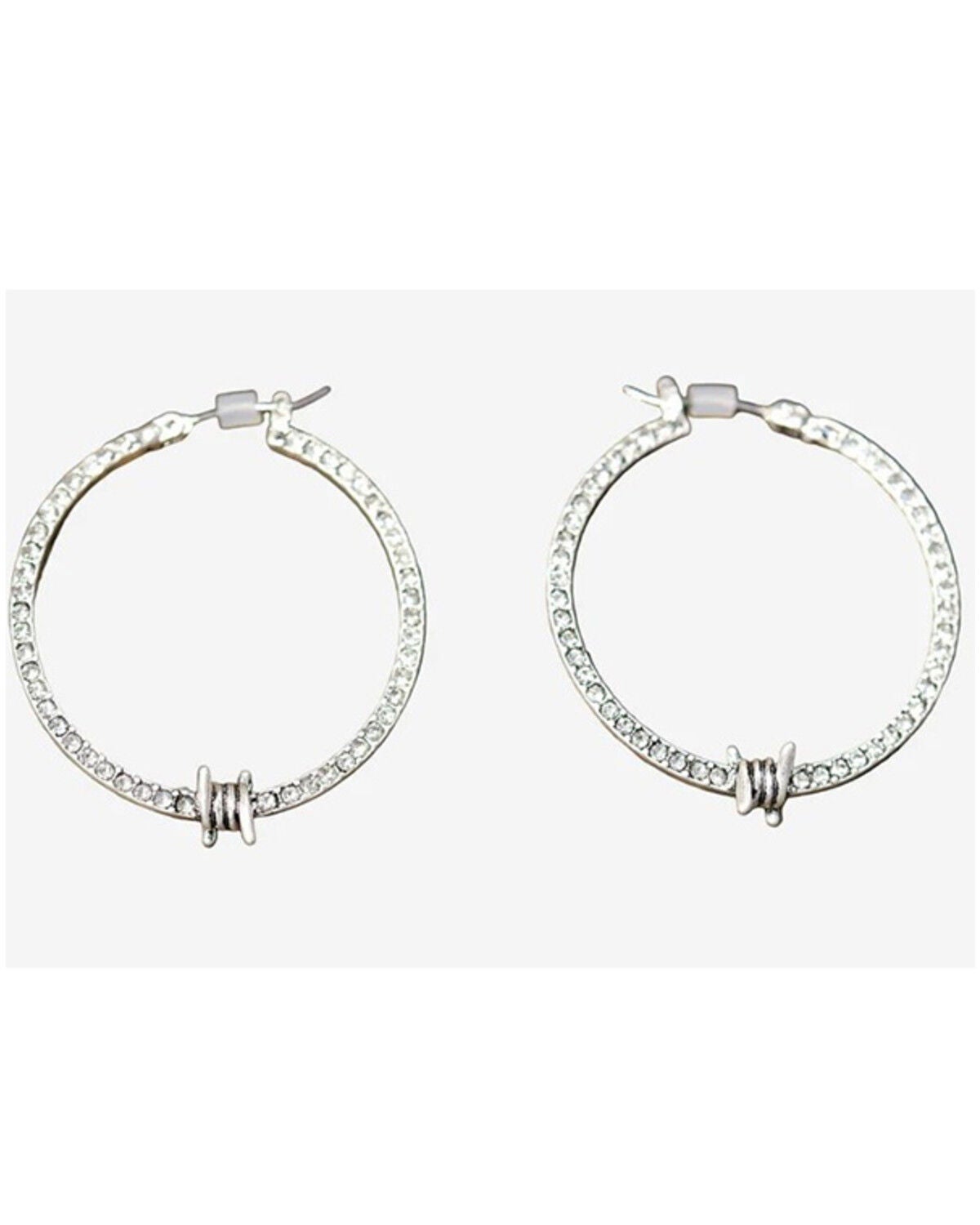 Image #1 - Lainey Wilson Women's Barbed Wire Embellished Hoop Earrings, Silver, hi-res
