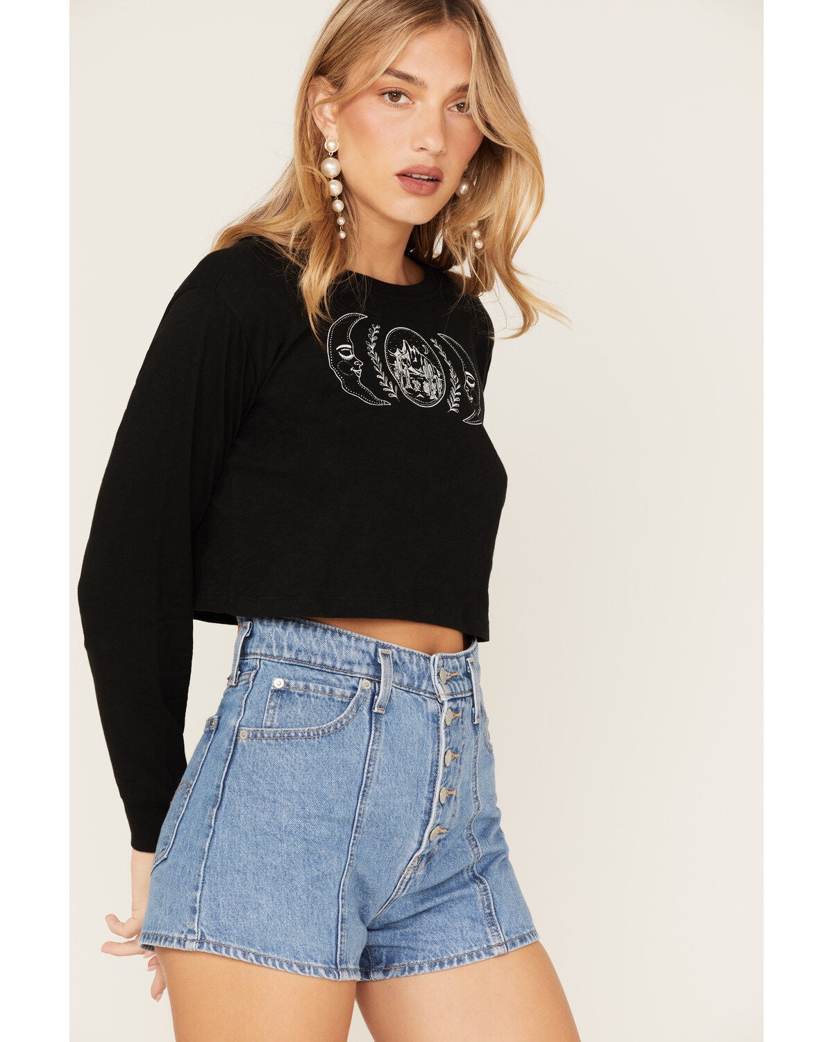 Shyanne Women's Celestial Long Sleeve Graphic Tee, Black, hi-res