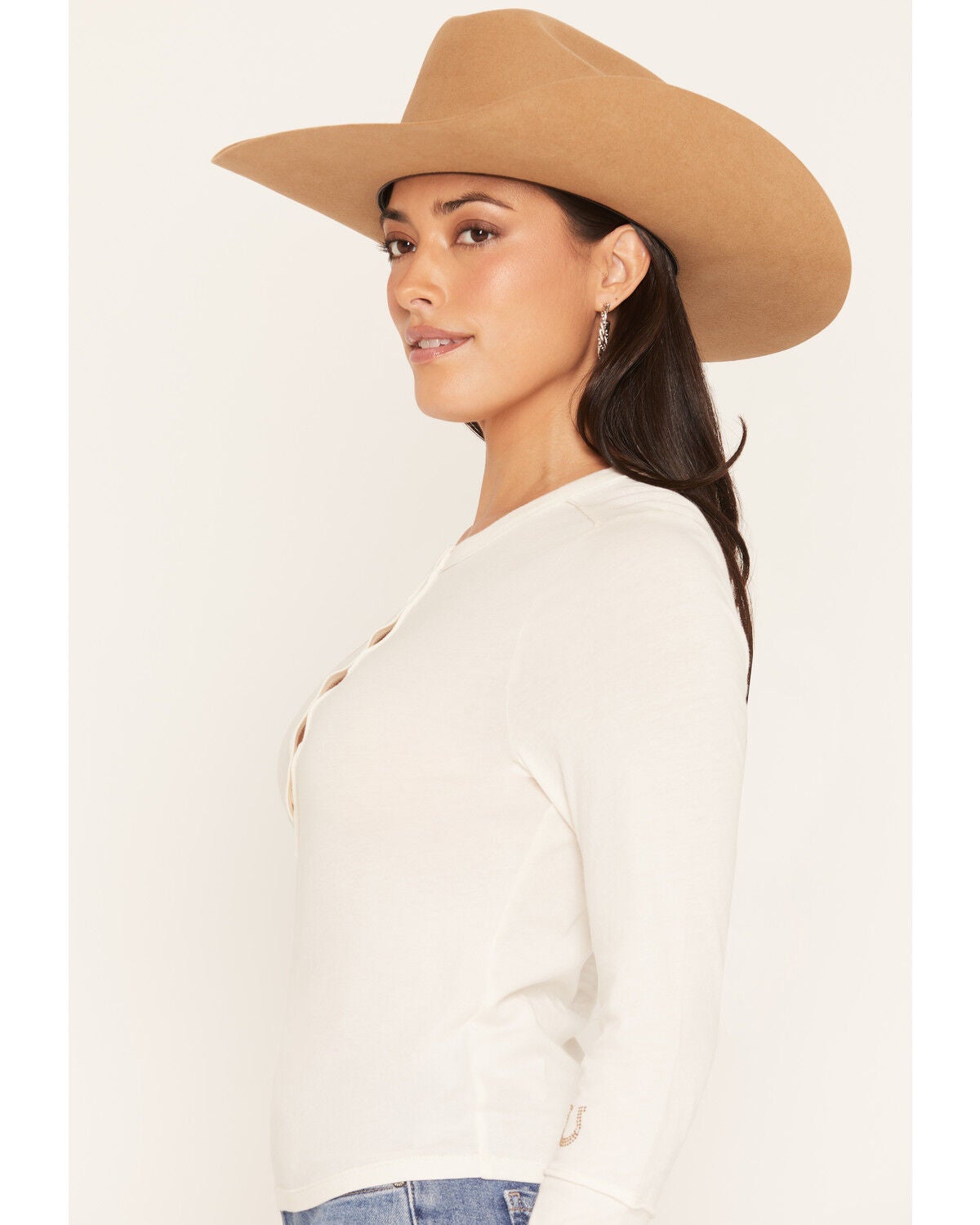 Image #2 - Idyllwind Women's Embellished Long Sleeve Henley Top, Ivory, hi-res