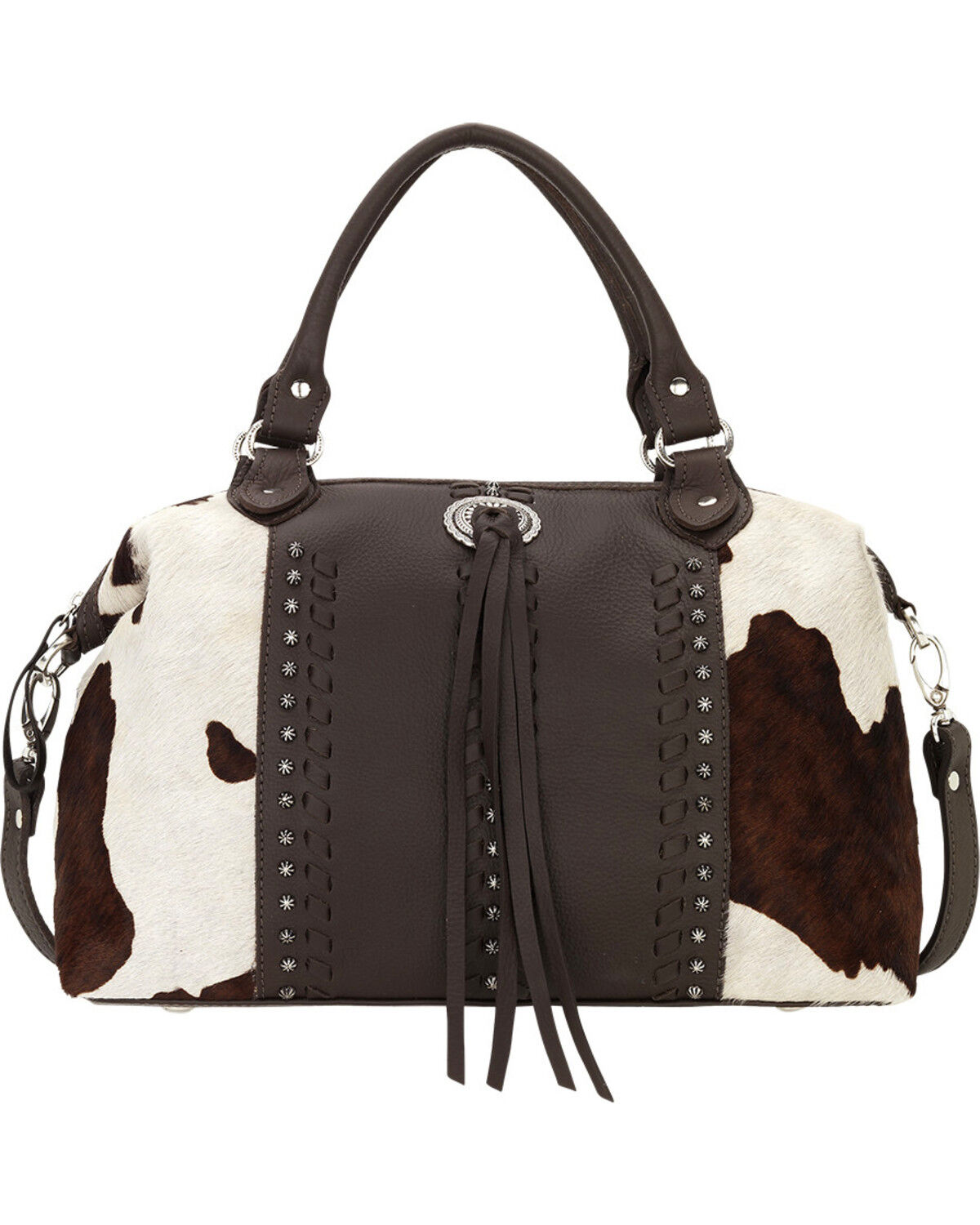 Image #1 - American West Cowhide Cow Town Large Convertible Zip Top Satchel, Chocolate, hi-res