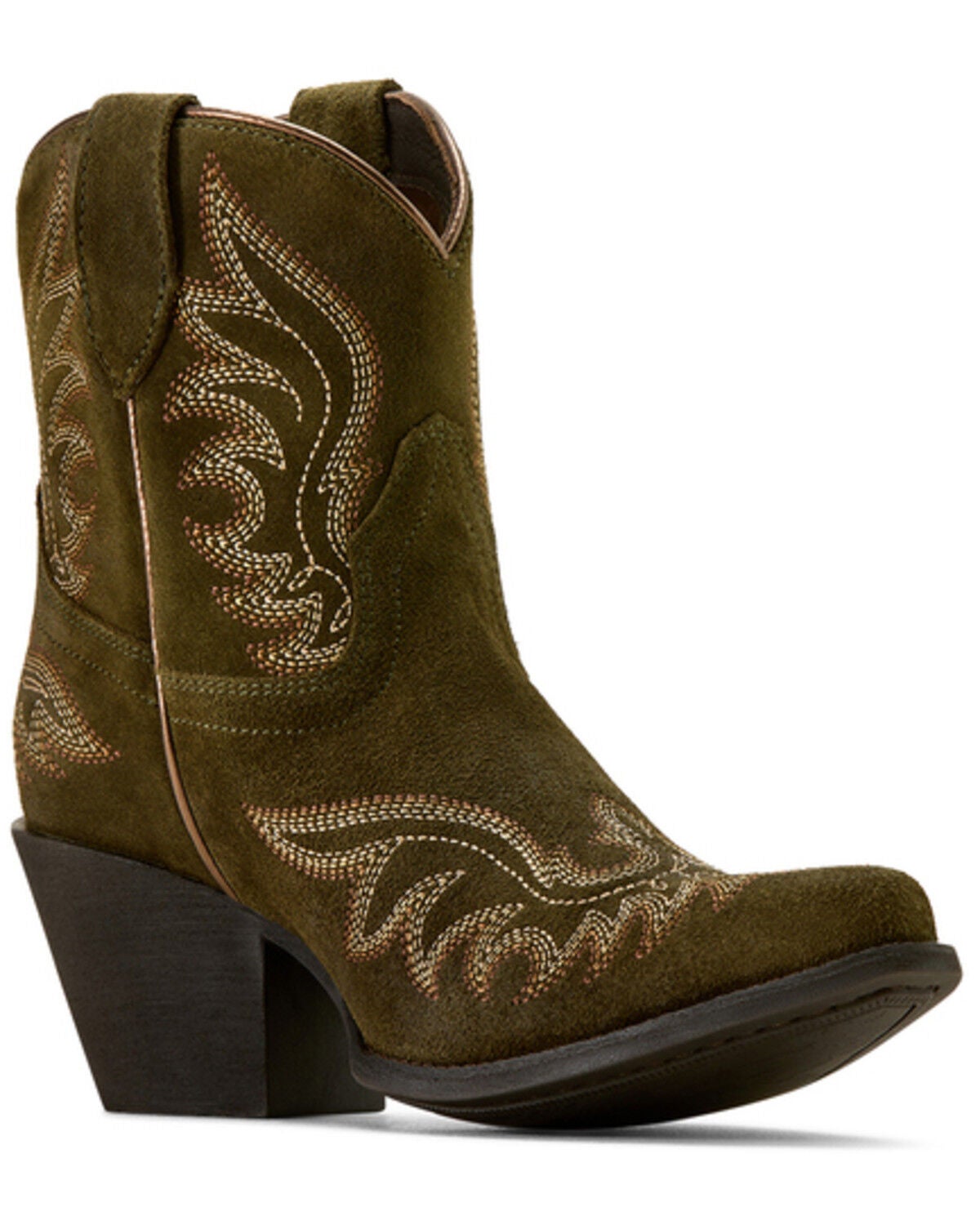 Image #1 - Ariat Women's Chandler Suede Western Booties - Snip Toe, Olive, hi-res