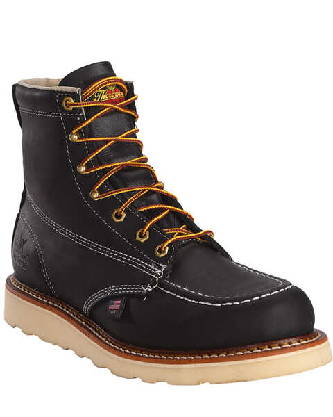 Image #1 - Thorogood Men's 6" American Heritage MAXWear Made In The USA Wedge Sole Work Boots - Soft Toe, Black, hi-res