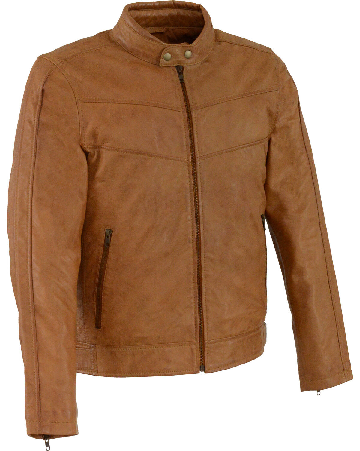 Image #2 - Milwaukee Leather Men's Stand Up Collar Leather Jacket, Tan, hi-res