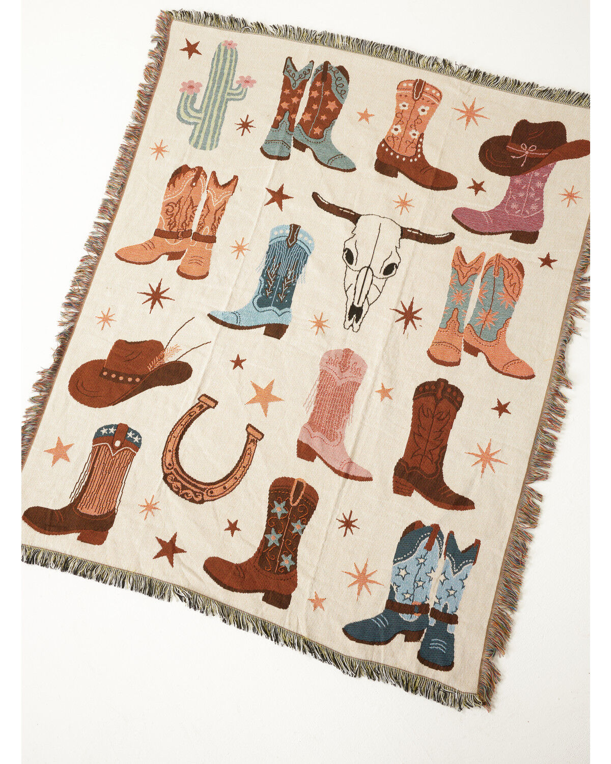 Image #1 - Boot Barn Summer Western Icons Throw Blanket, Cream, hi-res