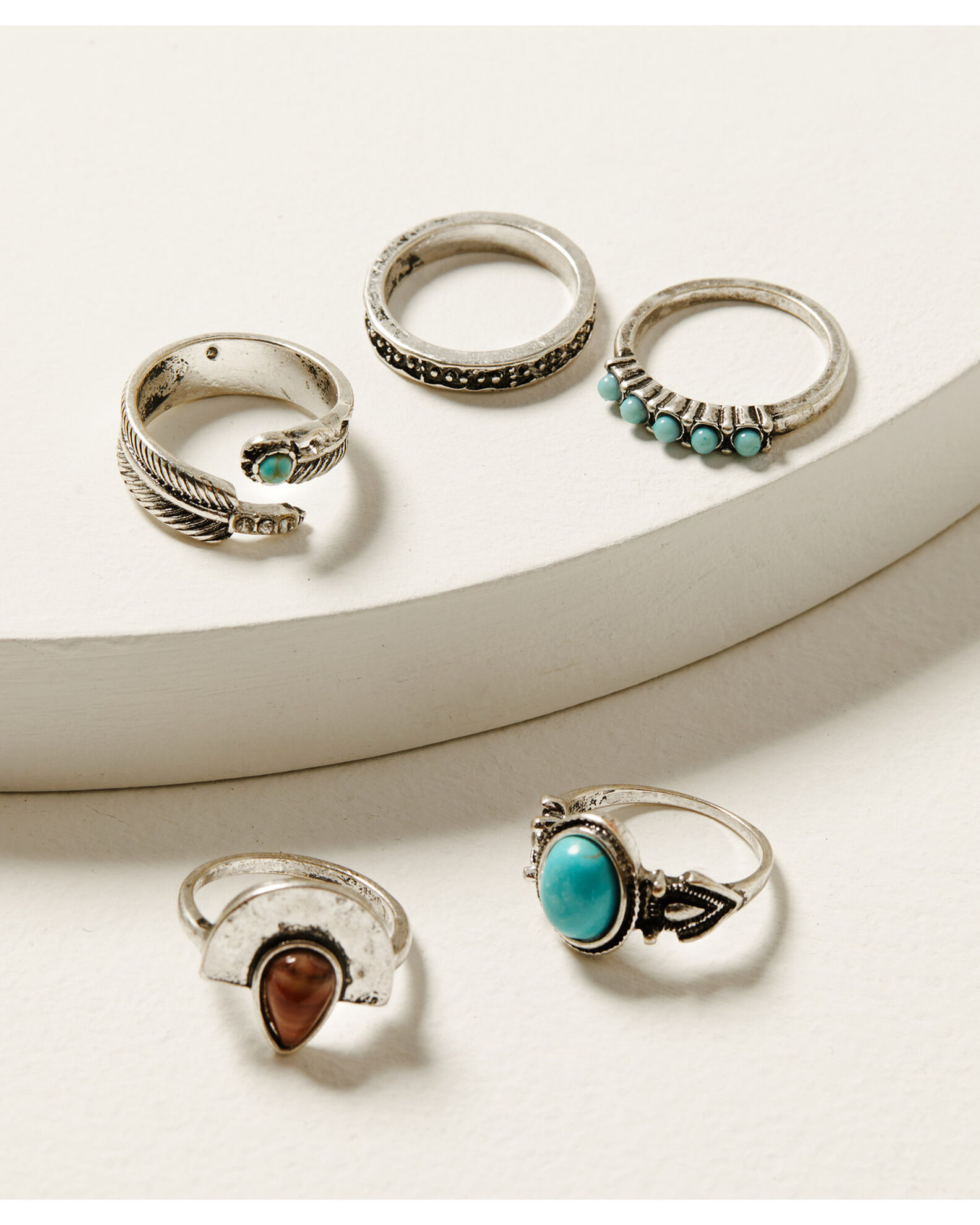 Shyanne Women's Coral and Turquoise Stone Ring Set - 5 Piece