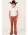 Image #1 - Ranch Dress'n Girls' Southwestern Steerhead Print Stretch Super Flare Jeans, Brown, hi-res