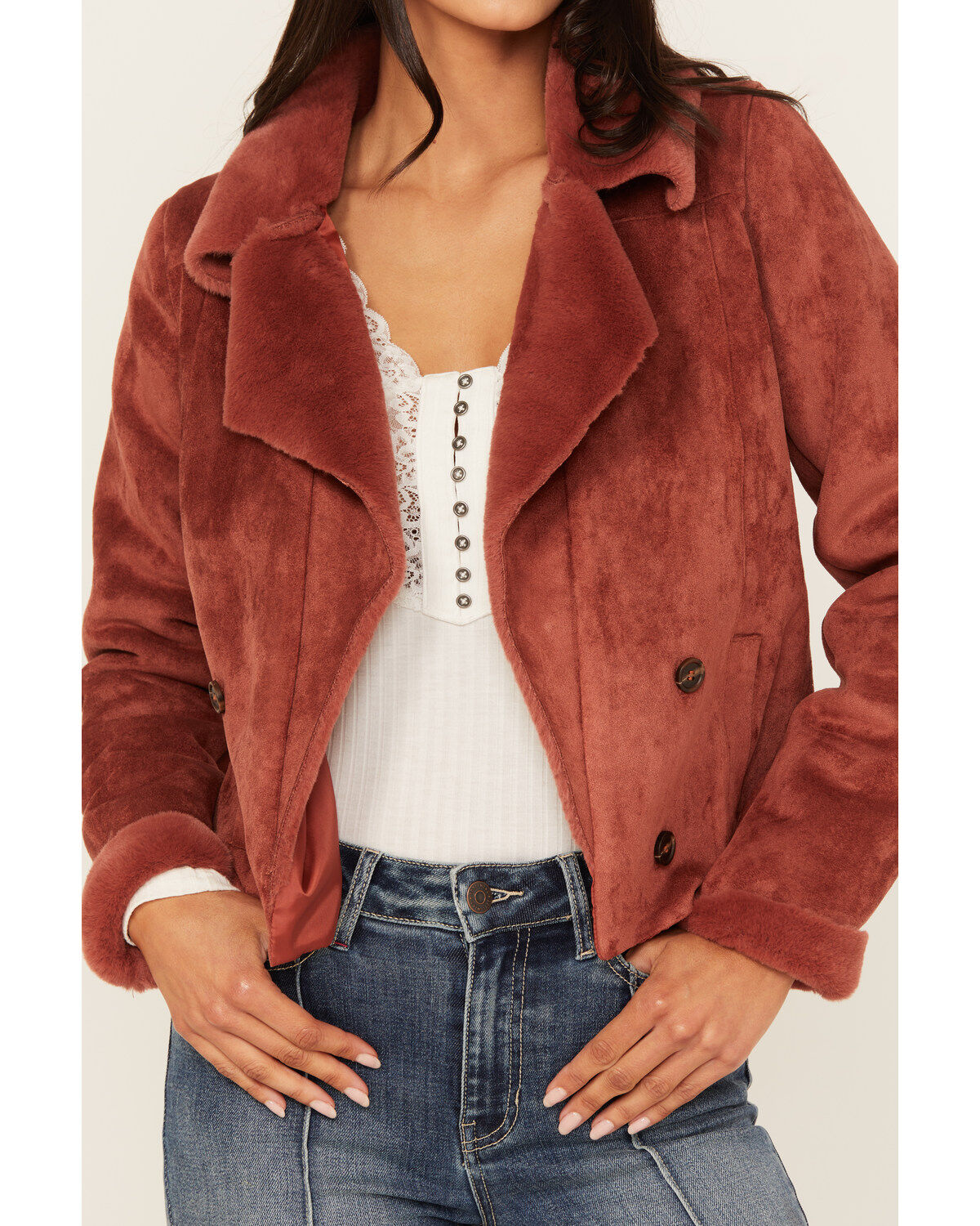 Image #3 - Rock & Roll Denim Women's Faux Suede Jacket, Rust Copper, hi-res