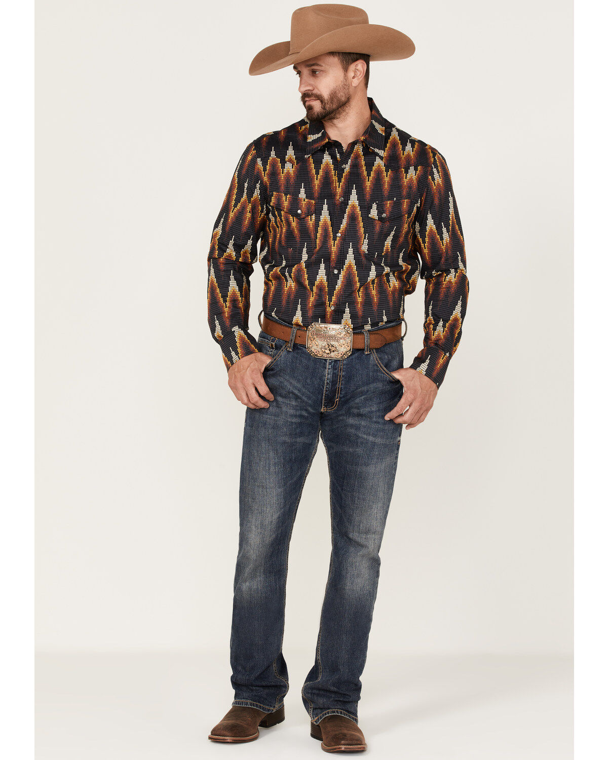 Image #2 - Dale Brisby Men's All-Over Digtal Print Long Sleeve Snap Western Shirt, Charcoal, hi-res