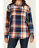 Image #3 - Shyanne Women's Plaid Print Ladder Lace Trim Long Sleeve Button-Down Flannel Shirt, Navy, hi-res