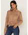 Image #1 - Idyllwind Women's Fate Tie-Front Faux Suede Fringe Shirt, Tan, hi-res