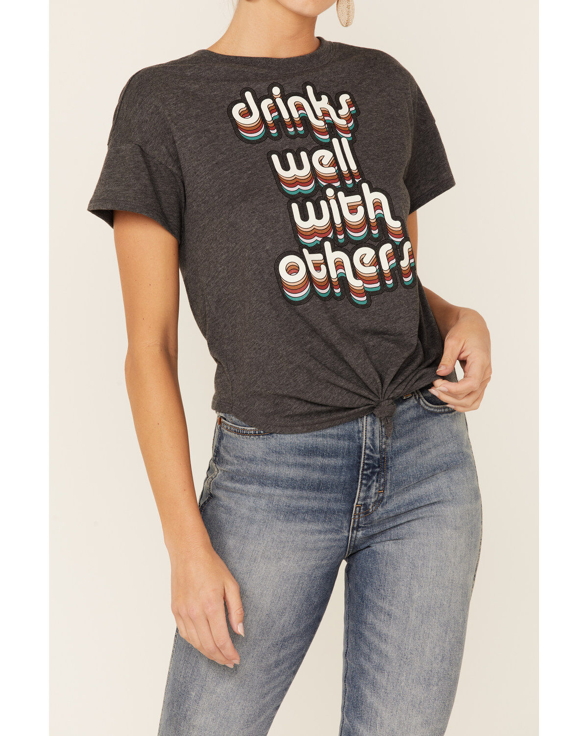 Image #2 - Shyanne Women's Charcoal Drinks Well With Others Graphic Tie-Bottom Short Sleeve Tee, , hi-res