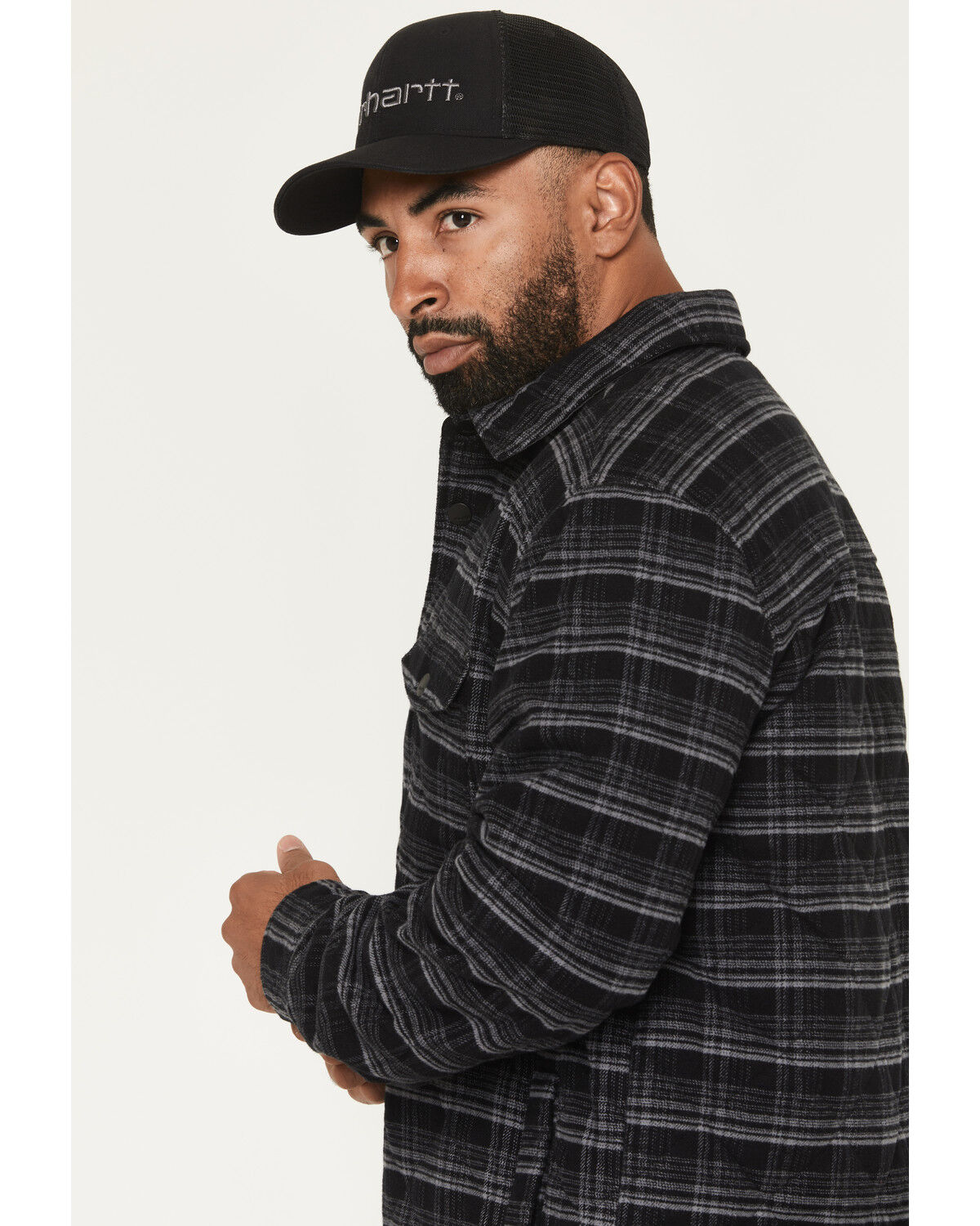 Image #2 - Hawx Men's Harvester Plaid Print Quilted Snap Jacket, Charcoal, hi-res