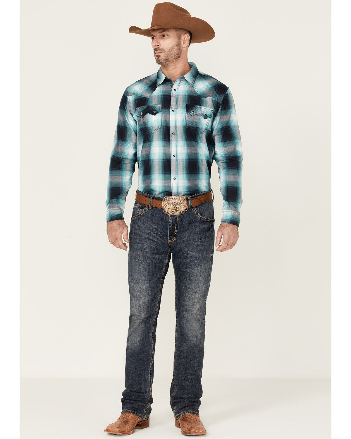 Image #2 - Cody James Men's Gateway Large Plaid Long Sleeve Snap Western Shirt, Navy, hi-res