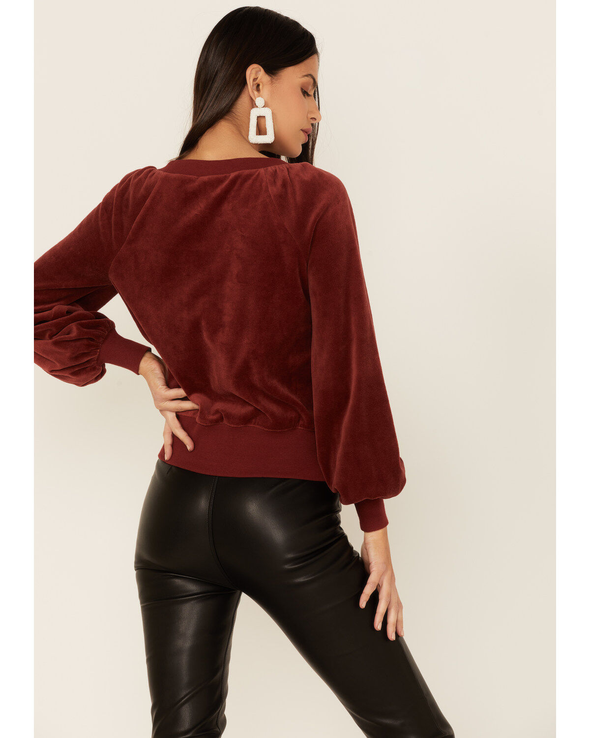 Image #3 - Shyanne Women's Fired Brick Velour Puff Long Sleeve Top  , , hi-res