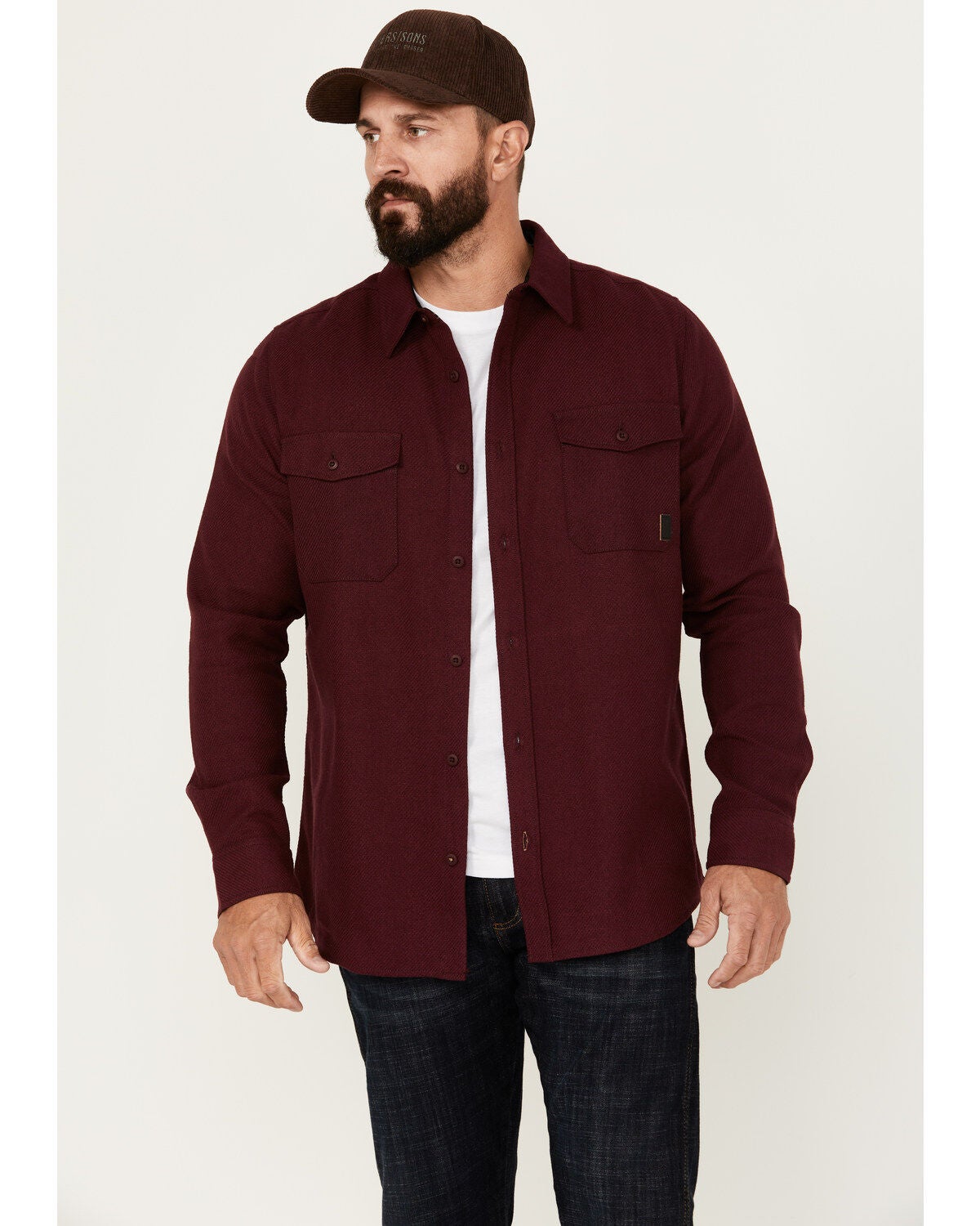 Brothers and Sons Men's Burley Long Sleeve Button-Down Flannel Shirt, Burgundy, hi-res