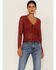 Beyond The Radar Women's Bossa Nova Lace Button Front Blouse, Rust Copper, hi-res