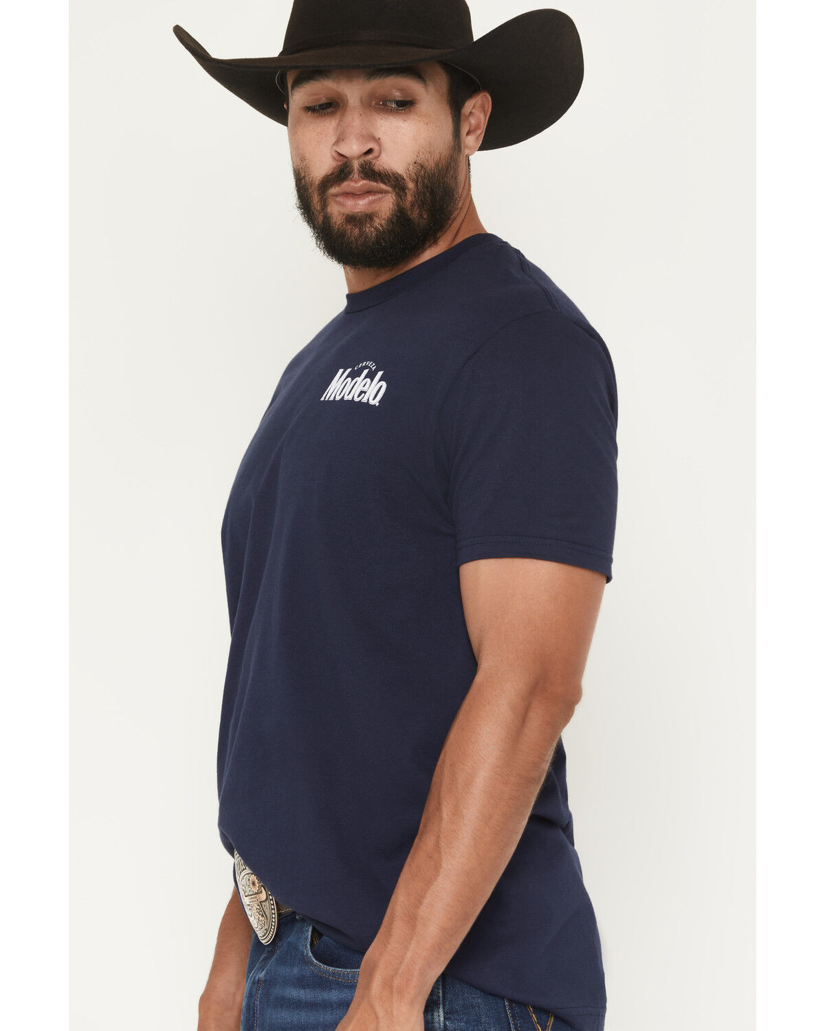 Image #3 - Modelo Men's Cow Skull Short Sleeve Graphic T-Shirt, Navy, hi-res
