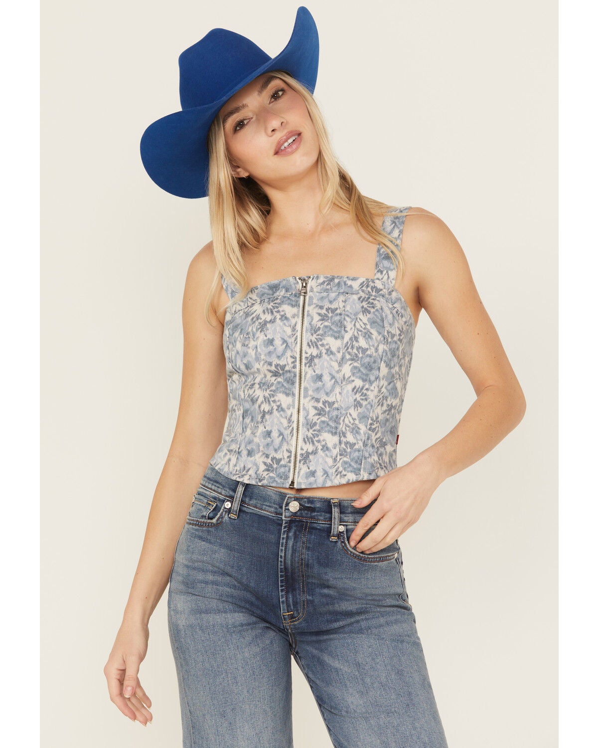 Levi's Women's Floral Print Denim Bustier, Multi, hi-res
