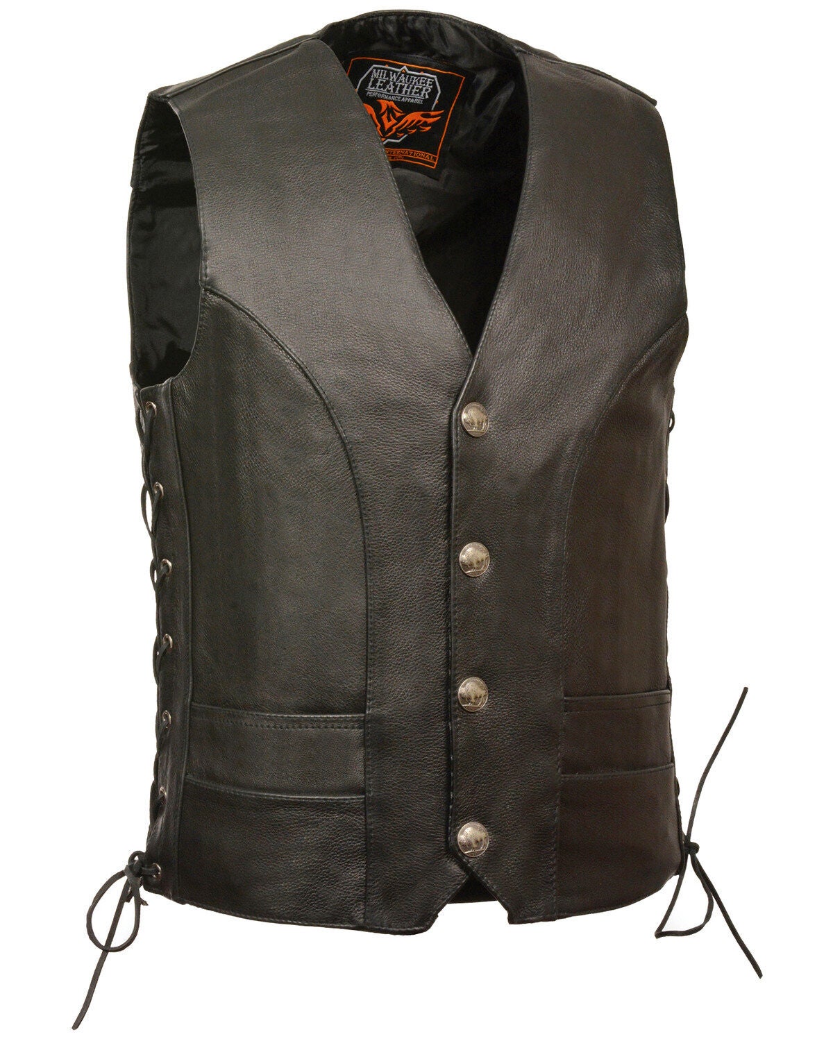 Milwaukee Leather Men's Buffalo Snap Side Lace Vest - XBig, Black, hi-res