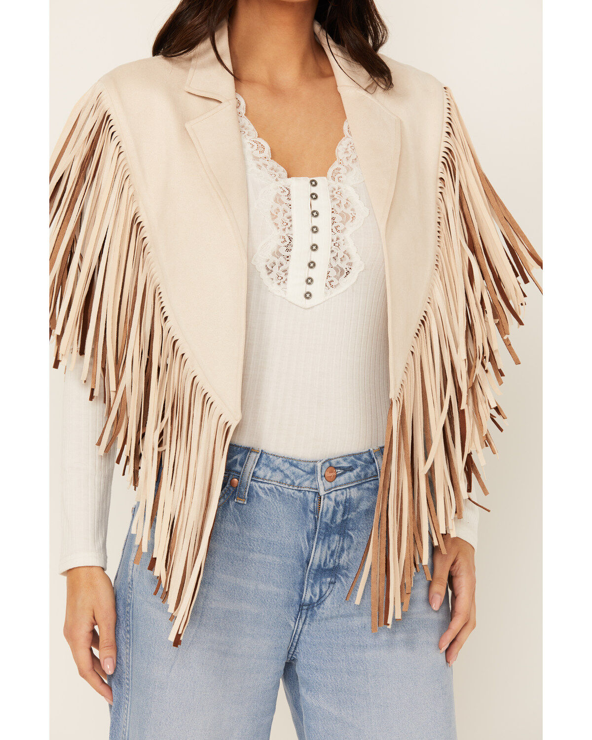 Image #3 - Saints & Hearts Women's Faux Suede Star Cape, Cream, hi-res