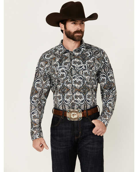 Image #1 - Cody James Men's Revved Up Medallion Print Long Sleeve Snap Western Shirt - Tall, Ivory, hi-res