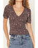 Image #3 - Trixxi Women's Floral Print Quarter Sleeve Mesh Top, Black, hi-res